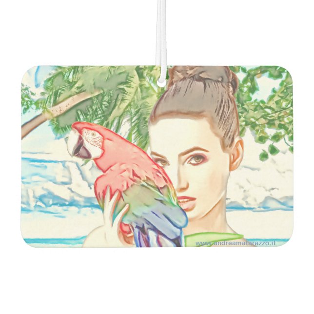 Désodorisant Pour Voiture Fille avec un perroquet (Devant)