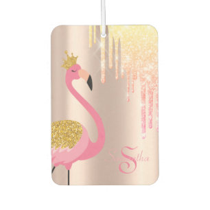 Désodorisant Pour Voiture Flamant Rose Élégant, Or Rose, Gouttes de Paillett