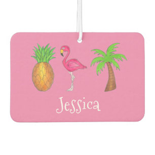 Désodorisant Pour Voiture Flamant rose rose Tropical Island Palm Tree Ananas