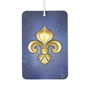 Désodorisant Pour Voiture Fleur de lis dorée sur fond bleu