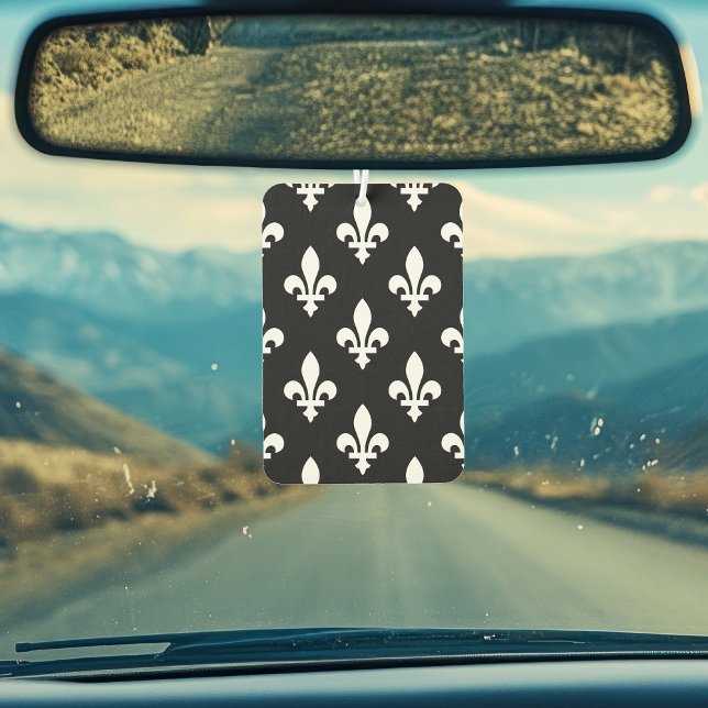 Désodorisant Pour Voiture Fleur de Lis Motif, Royal French, Blanc sur Noir (Créateur téléchargé)