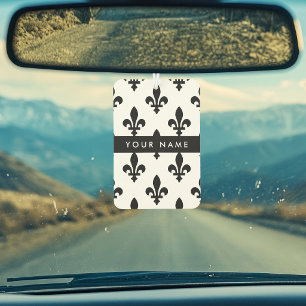Désodorisant Pour Voiture Fleur de Lis, Noir sur Blanc, Noir, Votre Nom