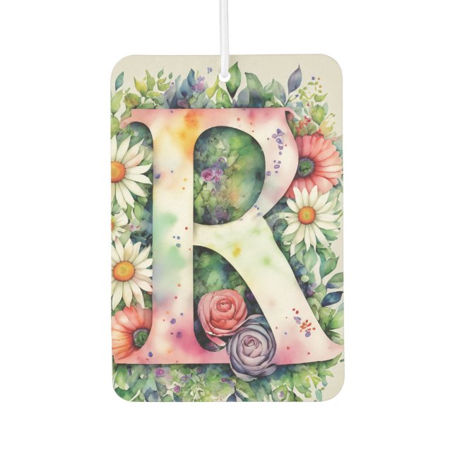 Désodorisant Pour Voiture Fleurs d'aquarelle colorées Monogramme personnalis (Devant)