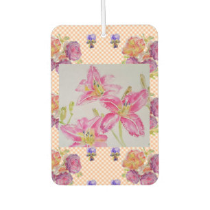 Désodorisant Pour Voiture Fleurs florales Shabby Chic rose Lily En vichy Ros