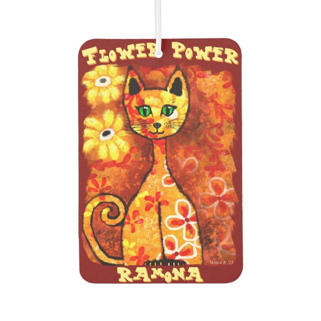 Désodorisant Pour Voiture Flower Power Retro Whimsical Cat Personalized (Devant)