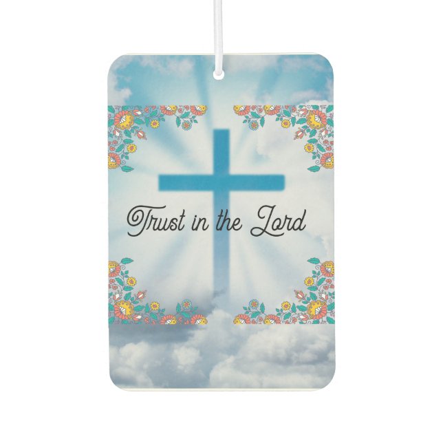 Désodorisant Pour Voiture Foi et Espoir Confiance dans la croix florale bleu (Devant)