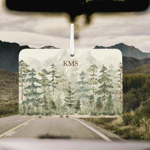Désodorisant Pour Voiture Forêt de pins verts aquarelle sur montagne