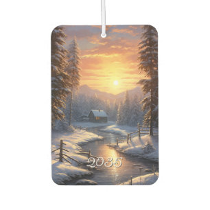 Désodorisant Pour Voiture Forêt d'hiver de Noël Lever de soleil sur la riviè