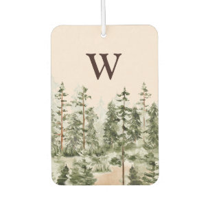Désodorisant Pour Voiture Forêt Verte Rustique Monogramme Aquarelle