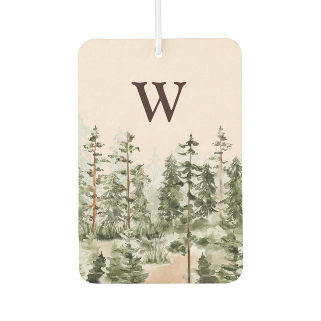 Désodorisant Pour Voiture Forêt Verte Rustique Monogramme Aquarelle (Devant)