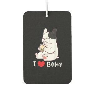 Désodorisant Pour Voiture French Bulldog I Love Boba Bubble Milk Tea Chien C