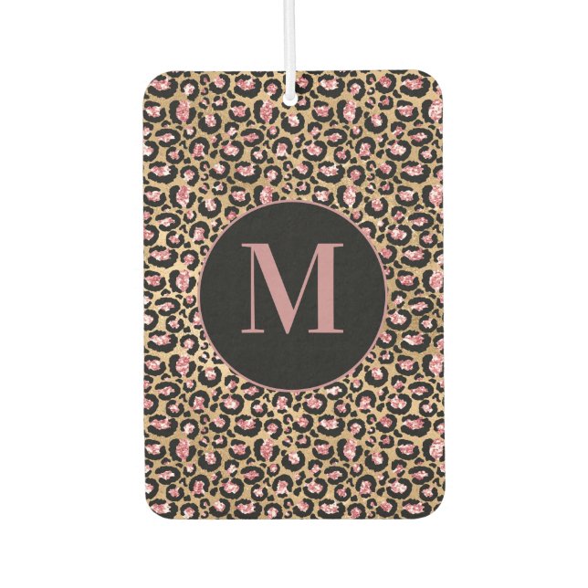 Désodorisant Pour Voiture Fun Chic Rose Noir Or Monogramme Guépard/Léopard (Devant)