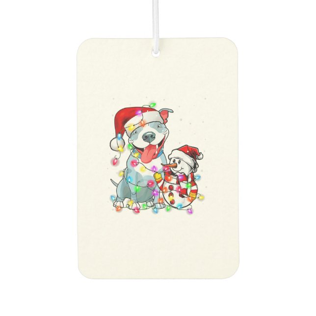 Désodorisant Pour Voiture Funky Pitbull Chien Noël Tee Snowman Xmas Light (Devant)