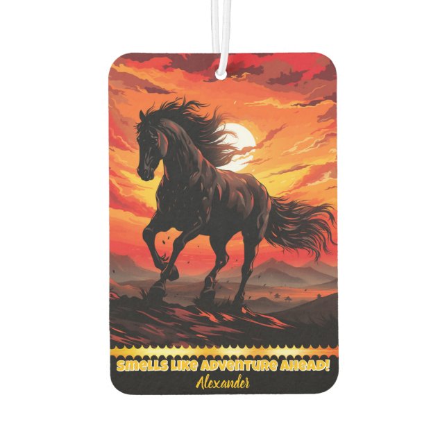 Désodorisant Pour Voiture Galeries de chevaux noirs au coucher du soleil (Dos)