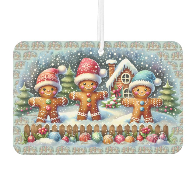 Désodorisant Pour Voiture Gingerbread Family Snowy Christmas Scene (Devant)