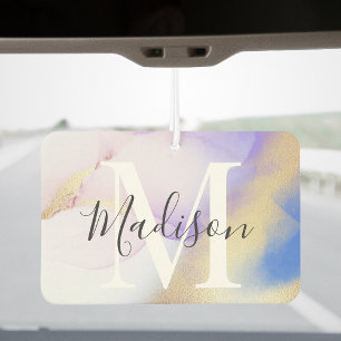 Désodorisant Pour Voiture Glam d'aquarelle violet monogramme personnalisé
