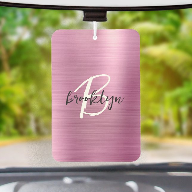 Désodorisant Pour Voiture Glam Pink Brushed Metal Black White Monogram  (Créateur téléchargé)