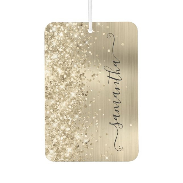 Désodorisant Pour Voiture Glittery Pale Gold Foil Girly Signature Photo (Devant)