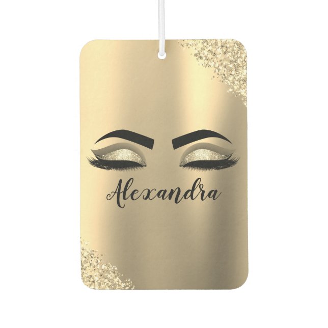 Désodorisant Pour Voiture Gold Glitter Sparkle Eyelashes Monogram (Devant)