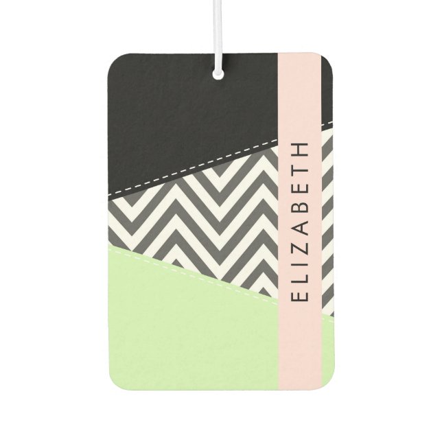 Désodorisant Pour Voiture Grey Zigzag, Grey Chevron, Mint, Votre Nom (Devant)