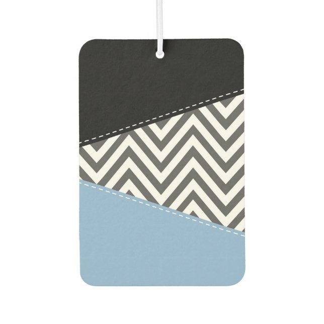 Désodorisant Pour Voiture Gris Zigzag, Gris Chevron, Motif Zigzag, Bleu (Devant)