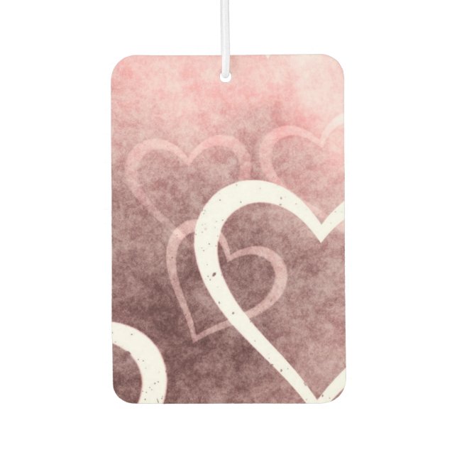 Désodorisant Pour Voiture GRunge Coeurs rose et blanc (Devant)