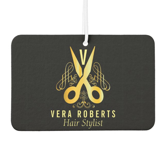 Désodorisant Pour Voiture Hair Stylist Gold Ciseau & Salon de beauté (Devant)