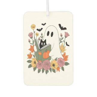 Désodorisant Pour Voiture Halloween Ghost Reading Book Cat