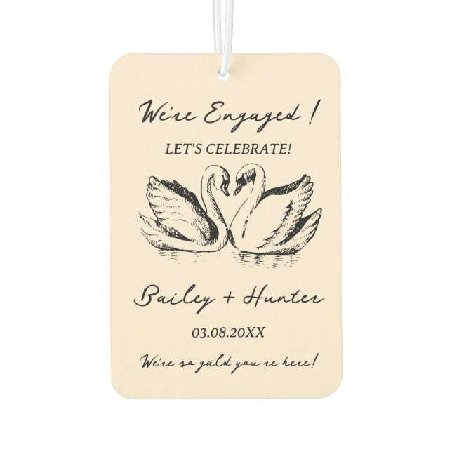 Désodorisant Pour Voiture hand drawn Couple Swan Whimsical Wedding (Dos)