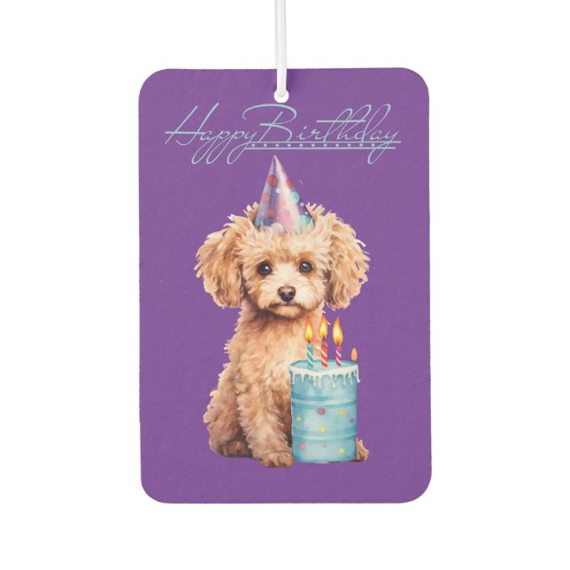 Désodorisant Pour Voiture Happy Birthday Poodle Pup Blue Cake Air Freshener (Devant)