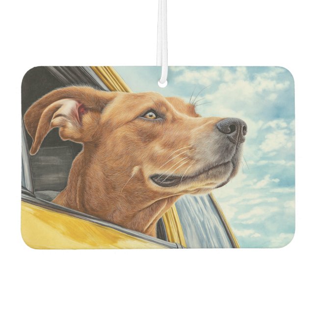 Désodorisant Pour Voiture Happy Dog in Yellow Car Art Print (Devant)
