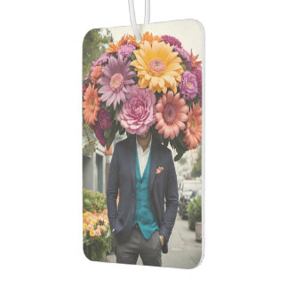 Désodorisant Pour Voiture Homme en costume avec la tête couverte de fleurs