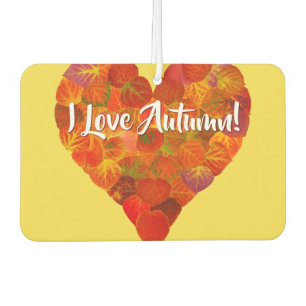 Désodorisant Pour Voiture I Love Automne!—Rouge Aspen Leaf Heart 1