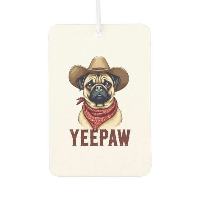 Désodorisant Pour Voiture Illustration de chien occidental YeePaw Pug Cowboy (Devant)