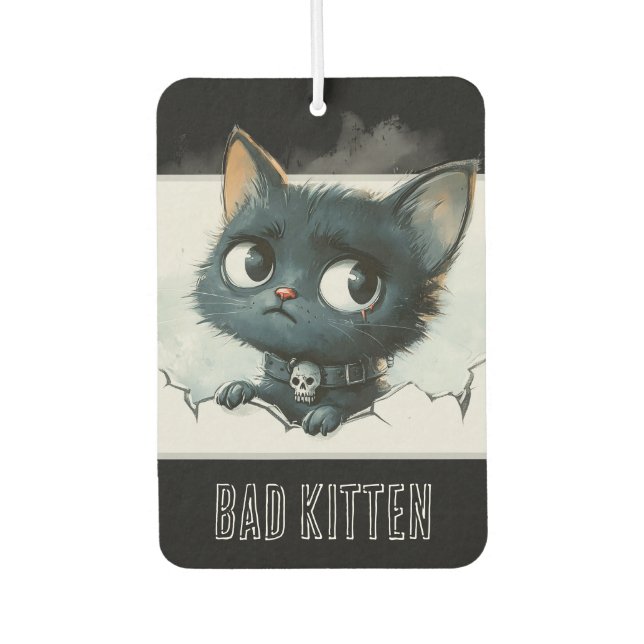 Désodorisant Pour Voiture Illustration Edgy Kitten - Texte "Bad Kitten" (Devant)