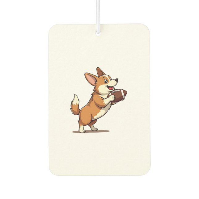 Désodorisant Pour Voiture Illustration Rétro de Chien de Football Corgi Vint (Devant)