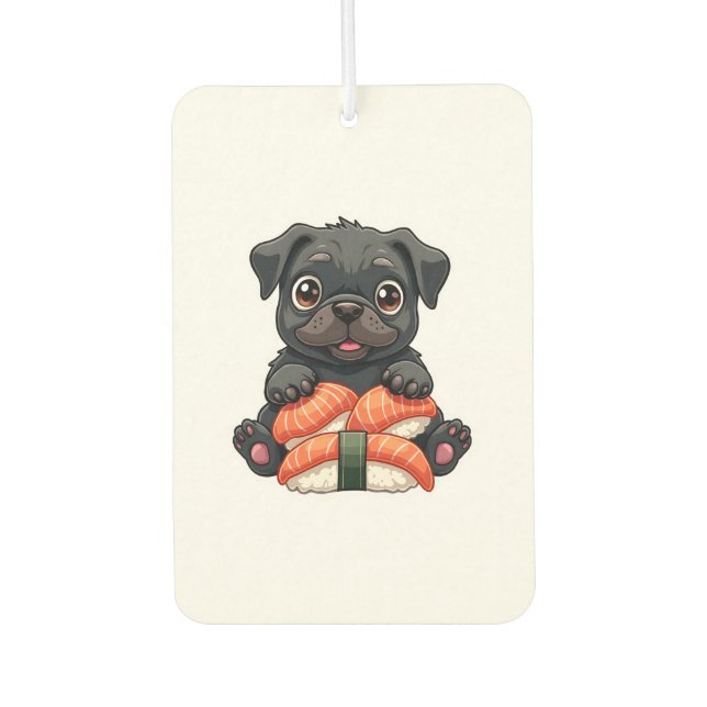 Désodorisant Pour Voiture Illustration vectorielle de sushi de pug noir mign (Devant)