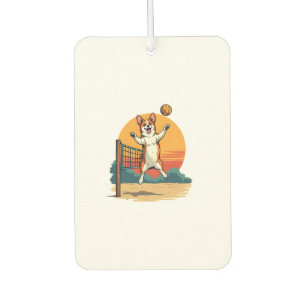 Désodorisant Pour Voiture Illustration vectorielle vintage Corgi Volleyball 