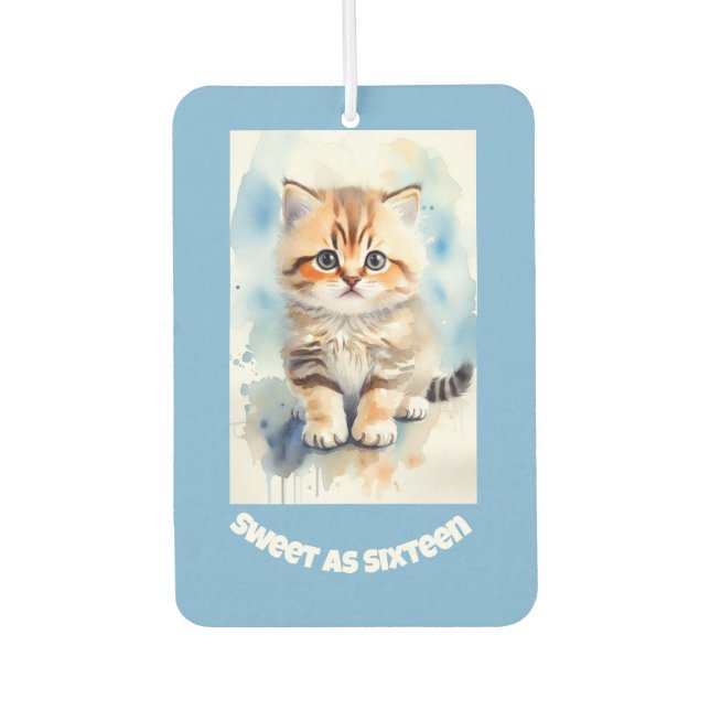 Désodorisant Pour Voiture Image de chat Sweet 16 Texte Bleu (Devant)