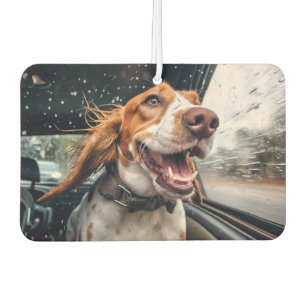Désodorisant Pour Voiture Impression d'art de chien excité en voiture sous l