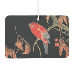 Désodorisant Pour Voiture Ito Jakuchu Red Parrot sur la branche Art japonais