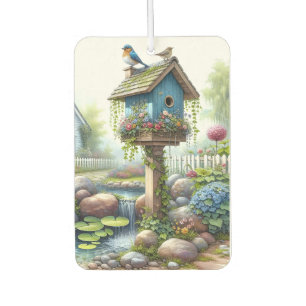 Désodorisant Pour Voiture Jardin de maisonnette à l'aquarelle avec nichoir à