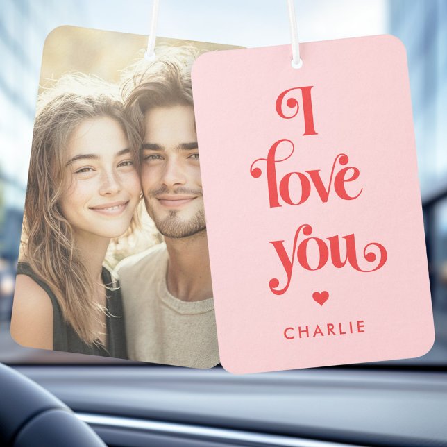 Désodorisant Pour Voiture Je t'aime la Saint-Valentin rouge rétro (I love you elegant retro red pink Valentine's day Air Freshener)