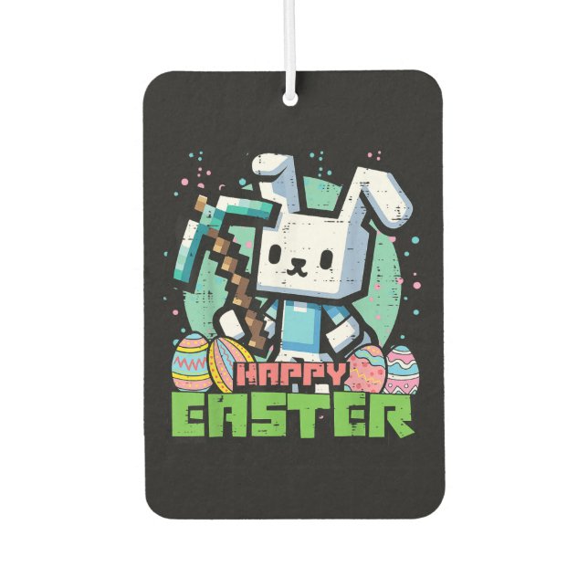 Désodorisant Pour Voiture Jeu de pixels de lapin de Pâques heureux  (Devant)