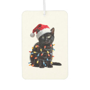 Désodorisant Pour Voiture Joli Chat Noir Santa Lumières de Noël Miaou Kitty