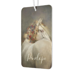 Désodorisant Pour Voiture Joli cheval blanc Boho Nom du monogramme