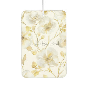 Désodorisant Pour Voiture Jolies Fleurs Blanches Dorées