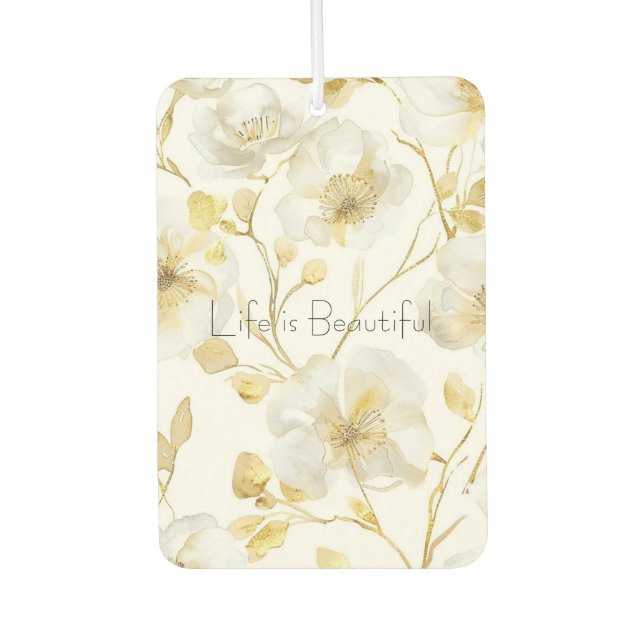Désodorisant Pour Voiture Jolies Fleurs Blanches Dorées  (Devant)