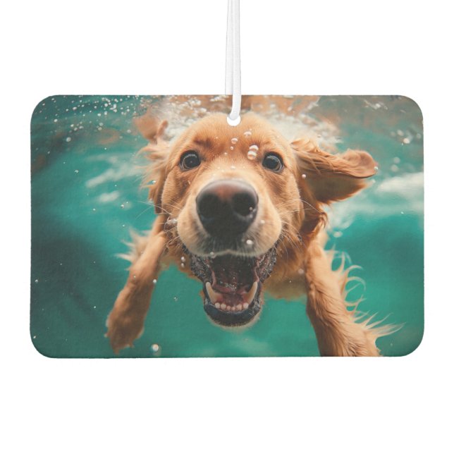 Désodorisant Pour Voiture Joyeux Golden Retriever nager sous l'eau (Devant)