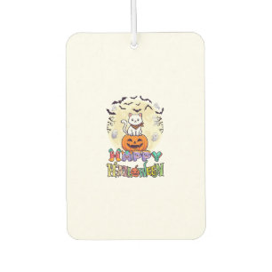 Désodorisant Pour Voiture Joyeux Halloween Chat Blanc Citrouille Lune Chauve